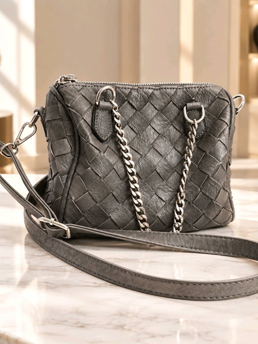 Mystique Boutique Woven Crossbody Bag in Gray